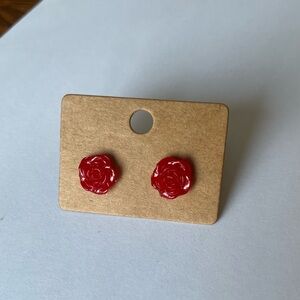 2/$15- Red Rose Stud Earrings Handmade
